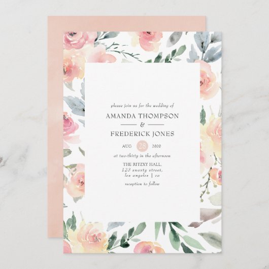 Pastel Blush Pink Floral Weddenschap Kaart (Voorkant / Achterkant)