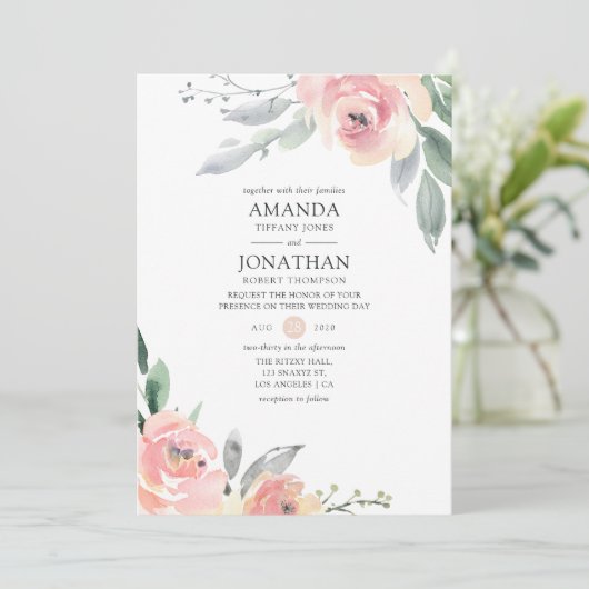 Pastel Blush Pink Floral Weddenschap Kaart (Staand voorkant)