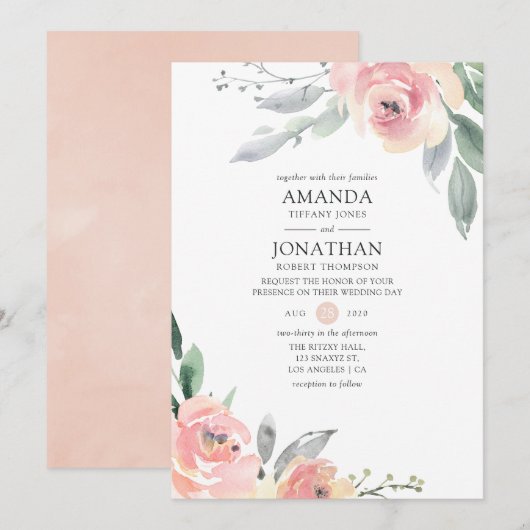 Pastel Blush Pink Floral Weddenschap Kaart (Voorkant / Achterkant)