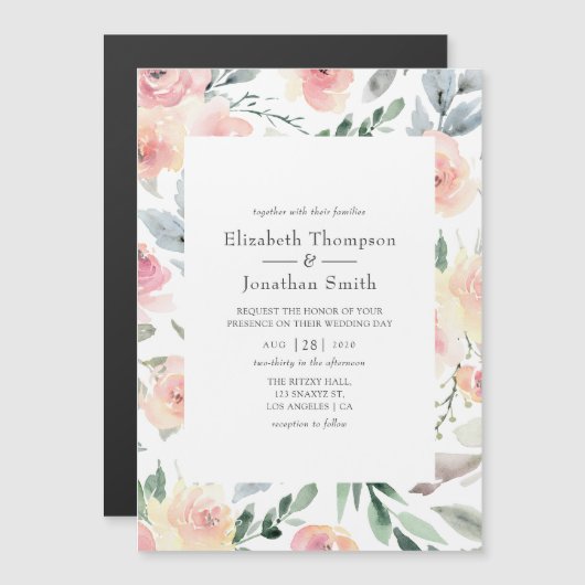 Pastel Blush Pink Floral Weddenschap Magnetische Uitnodiging (Voorkant / Achterkant)