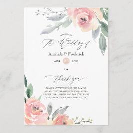 Pastel Blush Pink Floral Weddenschap Programmakaart