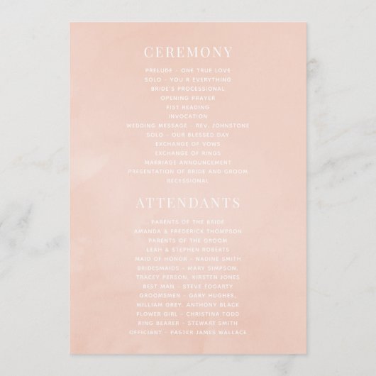 Pastel Blush Pink Floral Weddenschap Programmakaart (Achterkant)
