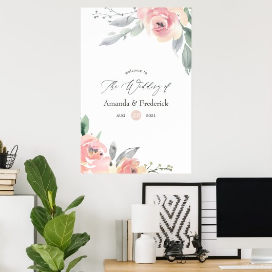 Pastel Blush Pink Floral Weddenschap Welkom Poster (Thuiskantoor)