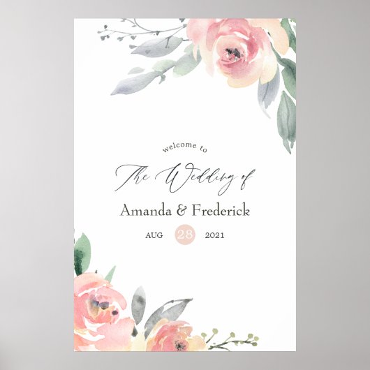 Pastel Blush Pink Floral Weddenschap Welkom Poster (Voorkant)