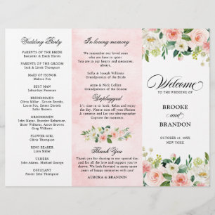 Pastel Blush Pink Floral Wedding Programme