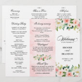 Pastel Blush  Pink Floral Wedding Programme (Voorkant / Achterkant)
