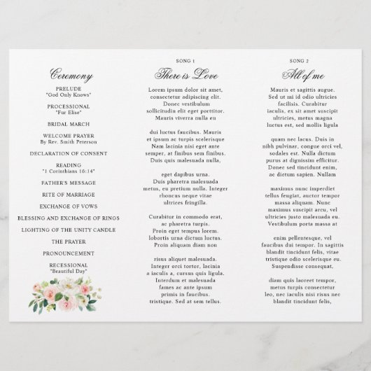Pastel Blush  Pink Floral Wedding Programme (Achterkant)