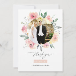 Pastel Blush Pink Floral Weduwfoto Bedankkaart