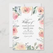 Pastel Blush Pink Floral Weduwfoto Kaart (Voorkant)