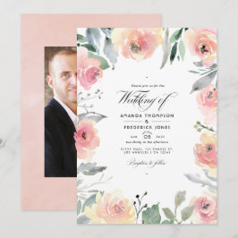 Pastel Blush Pink Floral Weduwfoto Kaart