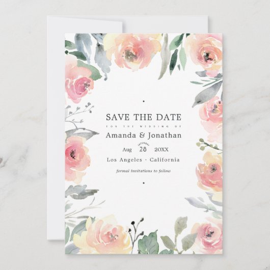 Pastel Blush Pink Floral Weduwfoto Save The Date (Voorkant)