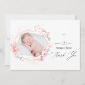 Pastel Blush Pink Geometric Floral Heilige Communi Bedankkaart (Voorkant)