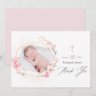 Pastel Blush Pink Geometric Floral Heilige Communi Bedankkaart