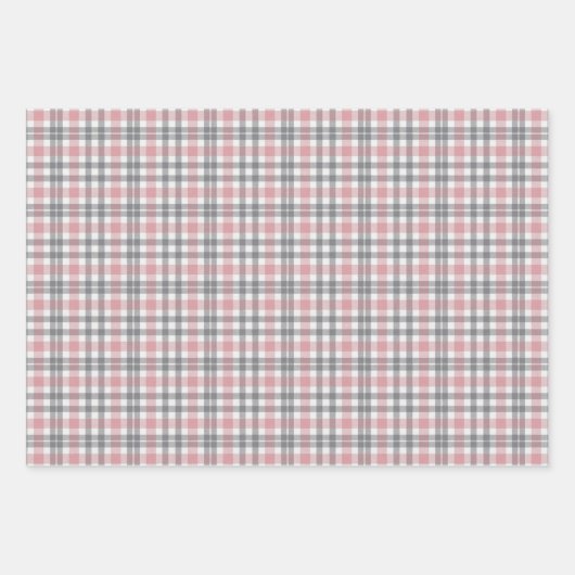 Pastel Blush Pink Gray White Plaid Pattern Inpakpapier Vel (Voorkant 3)