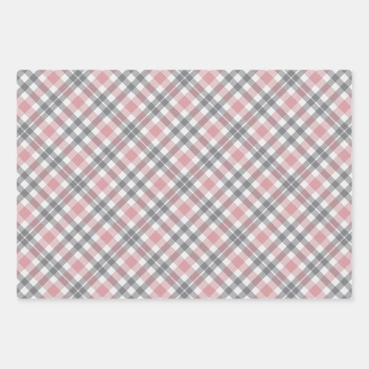 Pastel Blush Pink Gray White Plaid Pattern Inpakpapier Vel (Voorkant 2)