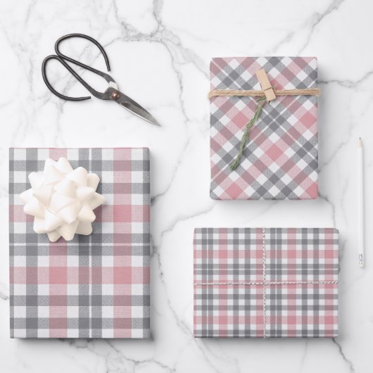Pastel Blush Pink Gray White Plaid Pattern Inpakpapier Vel (Voorkant)