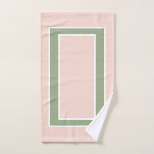 Pastel Blush Pink Sage Green Block Pattern Bad Handdoek (Handdoek)