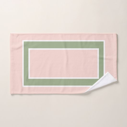 Pastel Blush Pink Sage Green Block Pattern Bad Handdoek (Handdoek)