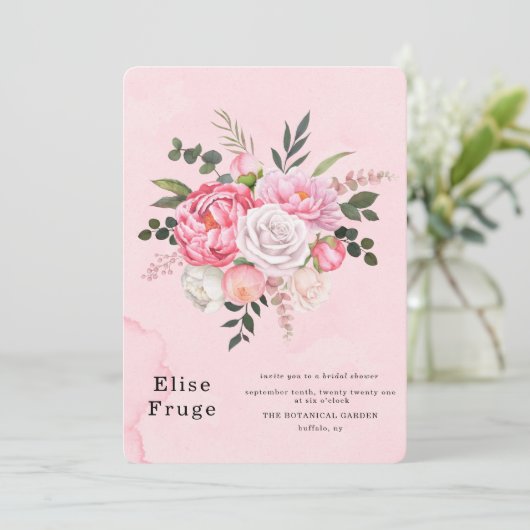 Pastel Blush Pink White Peony Vrijgezellenfeest Kaart (Staand voorkant)