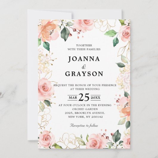 Pastel Blush Roos Floral Botanical Weddenschap Kaart (Voorkant)