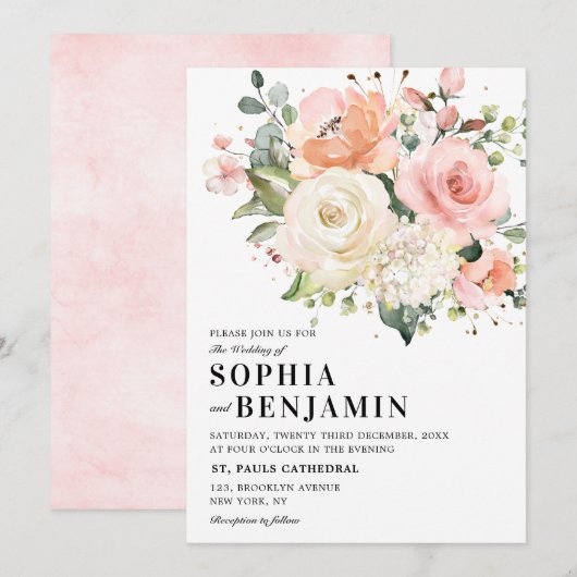 Pastel Blush Roos Floral Botanical Weddenschap Kaart (Voorkant / Achterkant)