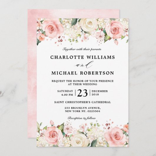 Pastel Blush Roos Floral Botanical Weddenschap Kaart (Voorkant / Achterkant)