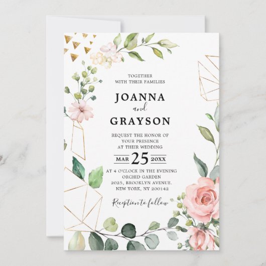 Pastel Blush Roos Floral Botanical Weddenschap Kaart (Voorkant)