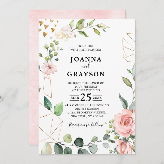Pastel Blush Roos Floral Botanical Weddenschap Kaart (Voorkant / Achterkant)