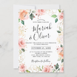 Pastel Blush Roos Floral Botanical Weddenschap Kaart