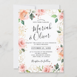 Pastel Blush Roos Floral Botanical Weddenschap Kaart
