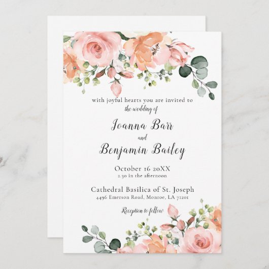 Pastel Blush Roos Floral Botanical Weddenschap Kaart (Voorkant / Achterkant)