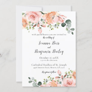 Pastel Blush Roos Floral Botanical Weddenschap Kaart