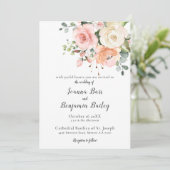 Pastel Blush Roos Floral Botanical Weddenschap Kaart (Staand voorkant)