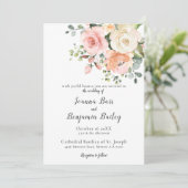 Pastel Blush Roos Floral Botanical Weddenschap Kaart (Staand voorkant)