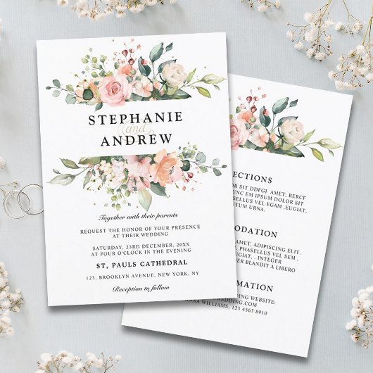 Pastel Blush Roos Floral Botanical Weddenschap Kaart