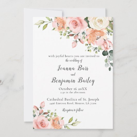 Pastel Blush Roos Floral Botanical Weddenschap Kaart (Voorkant)