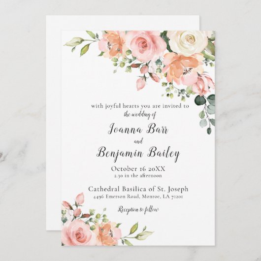 Pastel Blush Roos Floral Botanical Weddenschap Kaart (Voorkant / Achterkant)