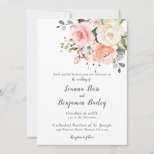 Pastel Blush Roos Floral Botanical Weddenschap Kaart (Voorkant)