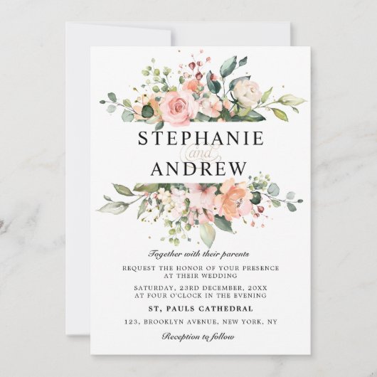 Pastel Blush Roos Floral Botanical Weddenschap Kaart (Voorkant)