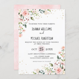 Pastel Blush Roos Floral Botanical Weddenschap Kaart