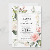Pastel Blush Roos Floral Botanical Weddenschap Kaart (Voorkant)