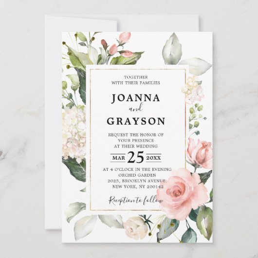Pastel Blush Roos Floral Botanical Weddenschap Kaart (Voorkant)
