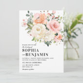 Pastel Blush Roos Floral Botanical Weddenschap Kaart (Staand voorkant)
