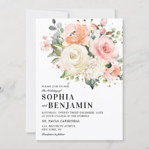 Pastel Blush Roos Floral Botanical Weddenschap Kaart