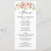 Pastel Blush Roos Floral Botanical Weddenschap Menu (Voorkant)
