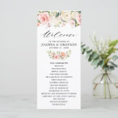 Pastel Blush Roos Floral Botanical Weddenschap Programmakaart (Staand voorkant)
