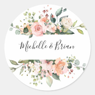 Pastel Blush Roos Floral Botanical Weddenschap Ronde Sticker