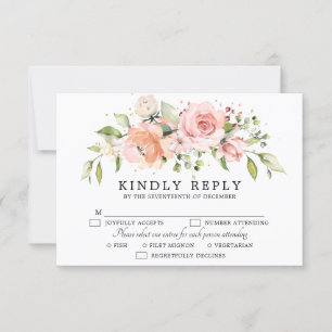 Pastel Blush Roos Floral Botanical Weddenschap RSVP Kaartje