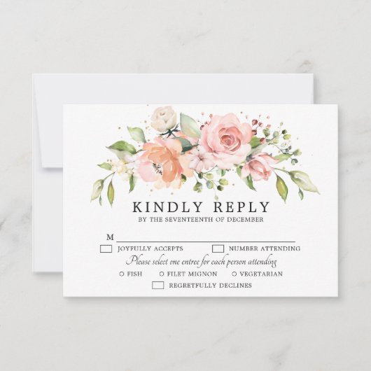 Pastel Blush Roos Floral Botanical Weddenschap RSVP Kaartje (Voorkant)