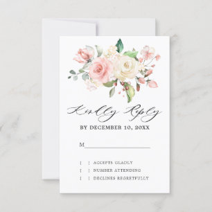 Pastel Blush Roos Floral Botanical Weddenschap RSVP Kaartje